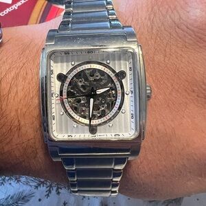 Square Silver Skeleton Watch